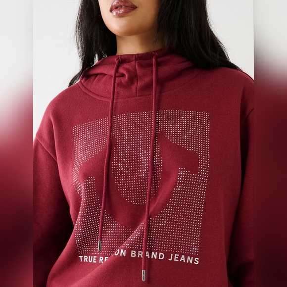 ❤️‍🔥❤️‍🔥TRUE RELIGION CRYSTAL RELAXED HOODIE- CABERNET WOMEN'S SIZE LARGE - Picture 4 of 10